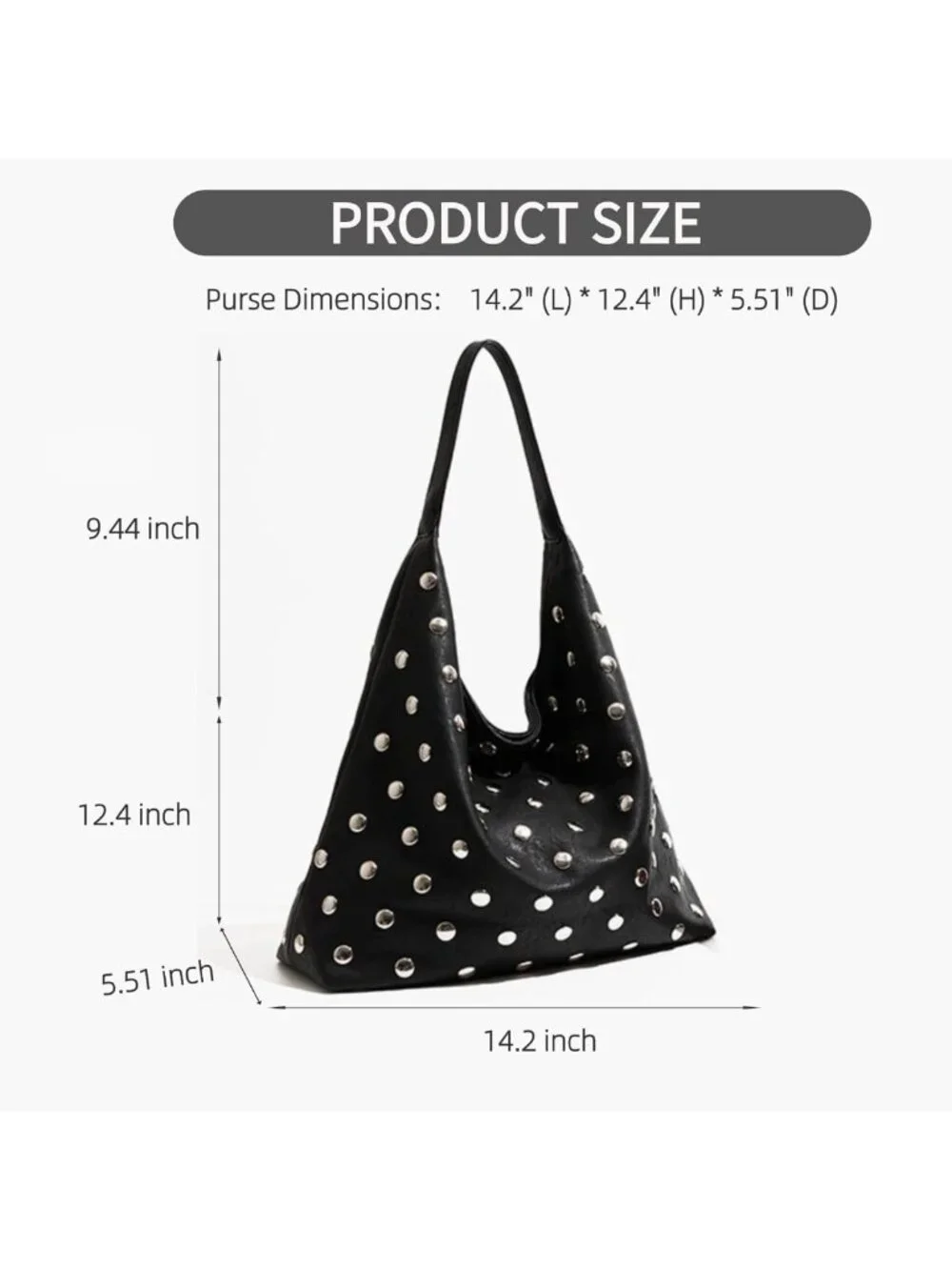 Edgy Vegan Leather Studded Tote Bag | Oversized Slouchy Hobo, Large Capacity